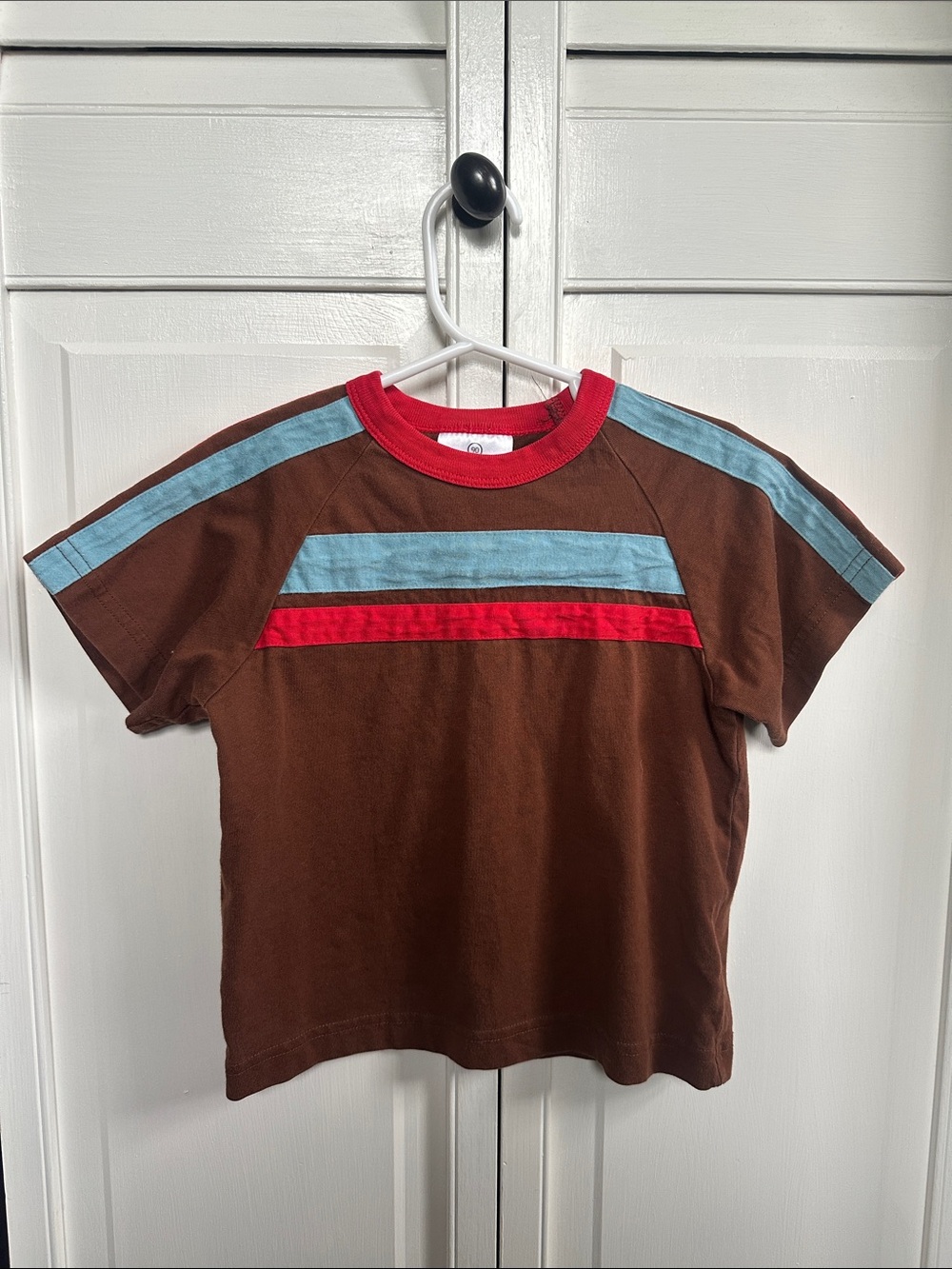 Hanna Andersson Brown Tee with Red & Light Blue Stripes